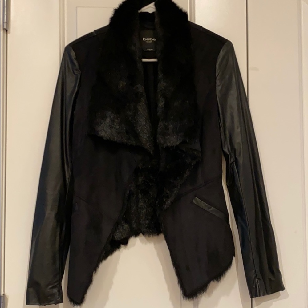 Bebe fake leather and fur jacket